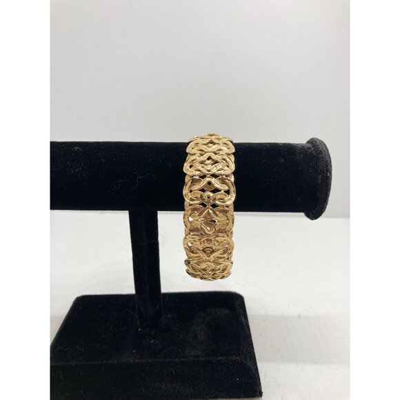 Gold Coated Sterling Silver Filigree Weave Wide Bangle Bracelet Turkey - Picture 1 of 11